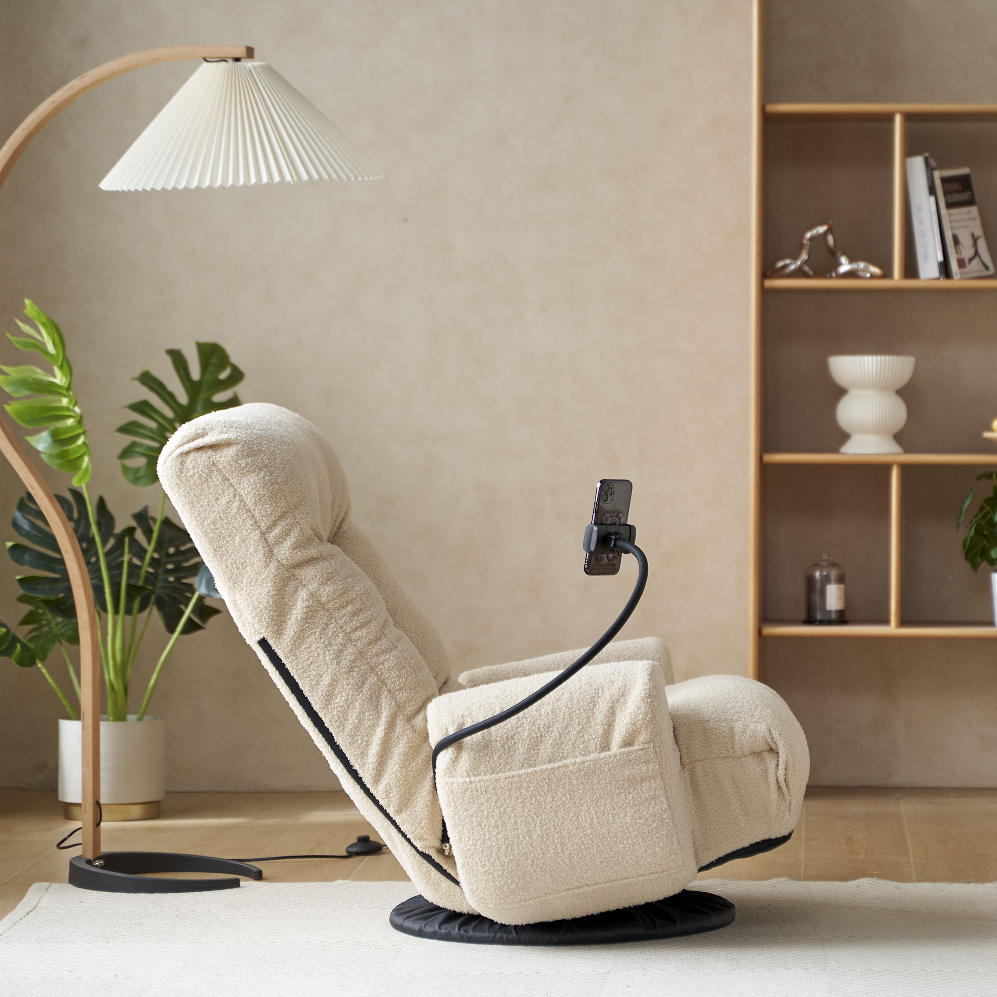 Adjustable Swivel Lounge Chair With 360 Degree Rotating Seat And Headrest Support