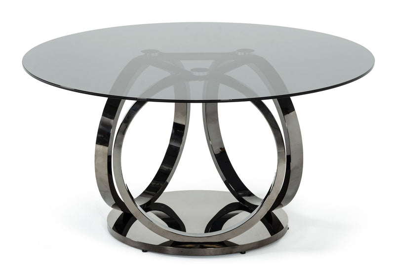 Modrest Enid - Modern Smoked Glass & Black Stainless Steel Round Dining Table