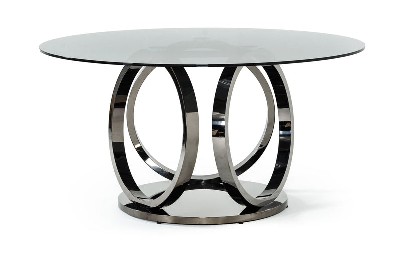 Modrest Enid - Modern Smoked Glass & Black Stainless Steel Round Dining Table
