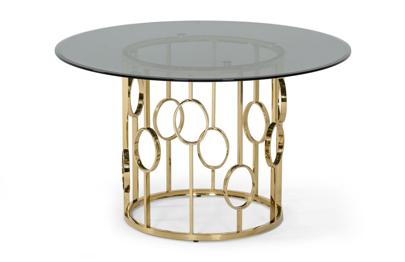 Modrest Filbert - Modern Smoked Glass & Champagne Gold Dining Table