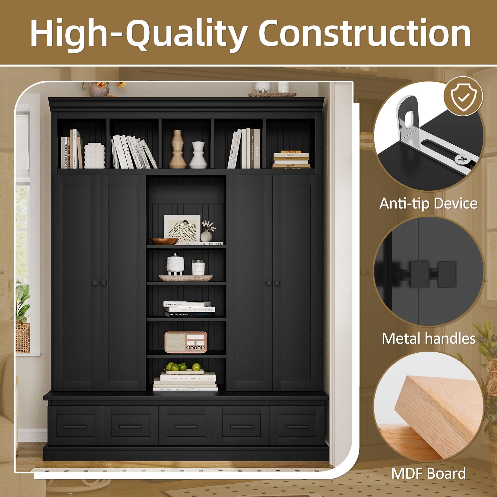 Hall Tree With Bench And 5 Storage Cubbies