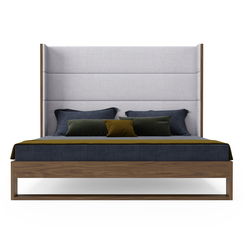 Modrest Helenora - Contemporary Grey Fabric & Walnut Trim Bed