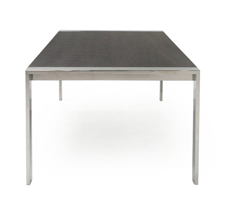 Modrest Fauna - Modern Elm Grey & Stainless Steel Chrome Dining Table