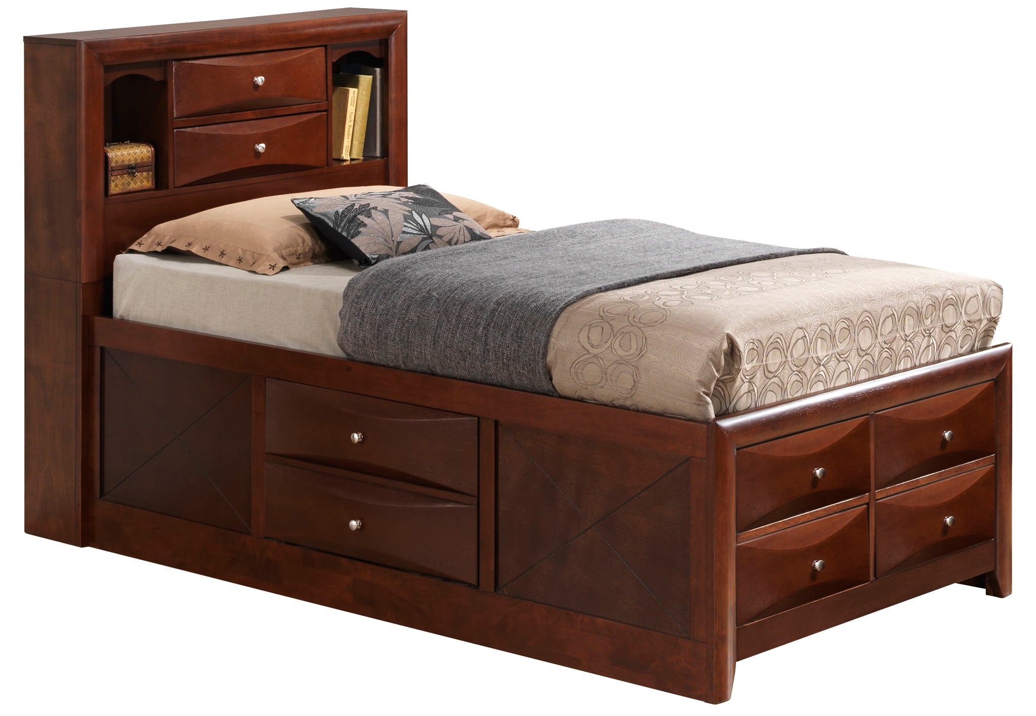 Modern Design Storage Bed With Bookcase Headboard