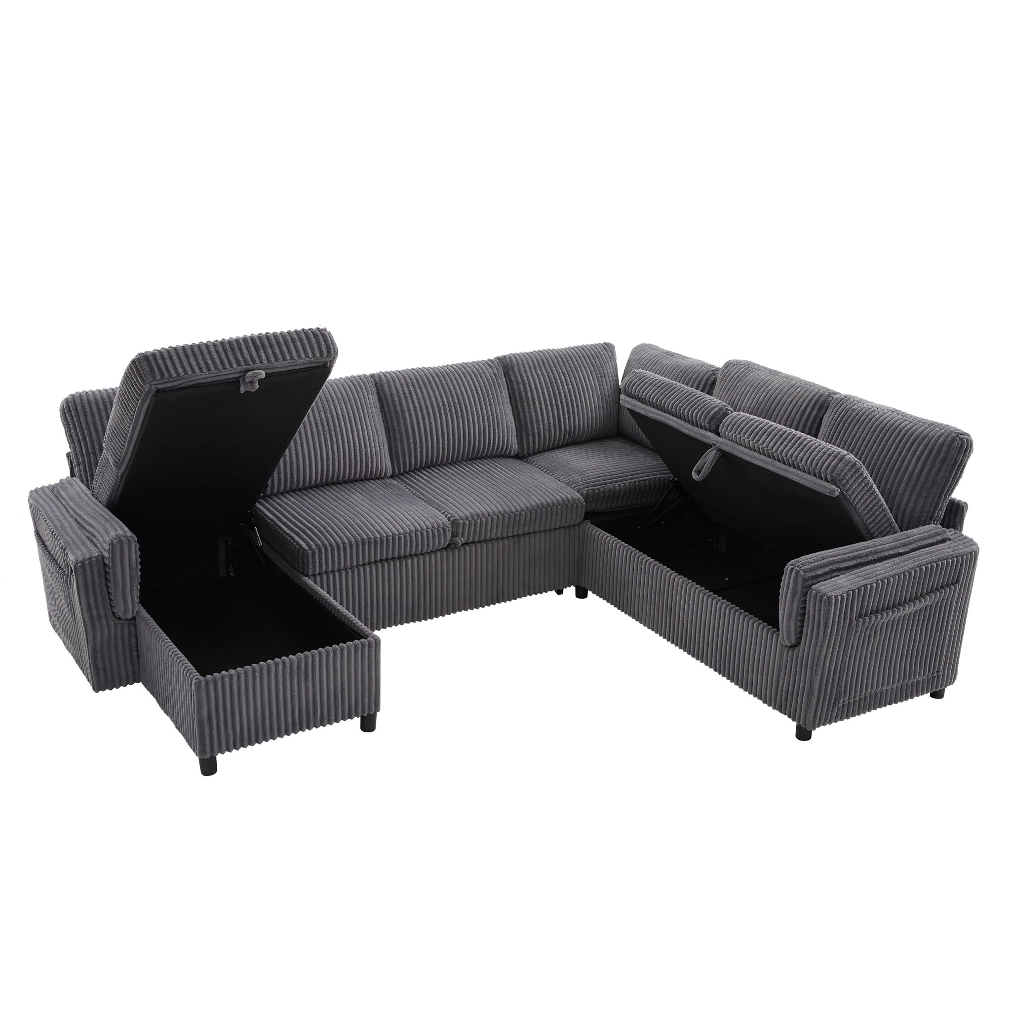 Convertible U-Shaped Sectional Sofa Bed With USB Ports And Storage