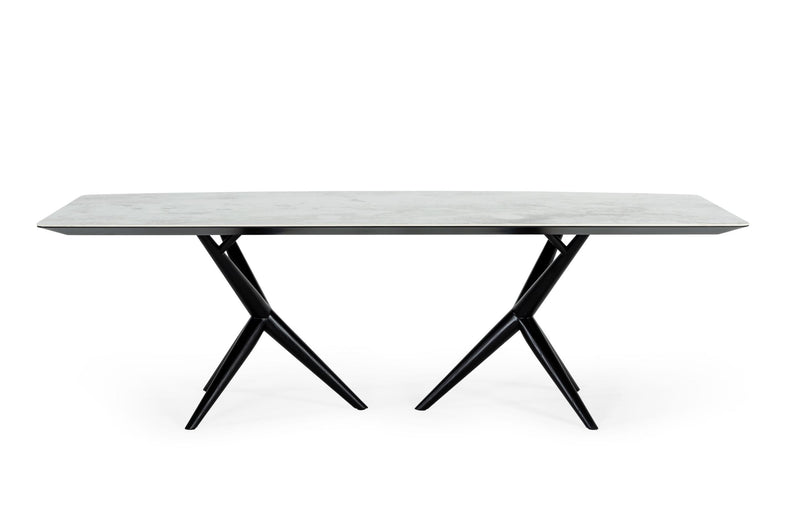 Modrest Stetson - Modern White Ceramic & Smoked Ash Dining Table
