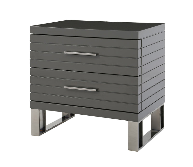 Modrest Splendor - Grey High Gloss Slatted Nightstand