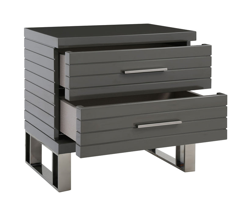 Modrest Splendor - Grey High Gloss Slatted Nightstand