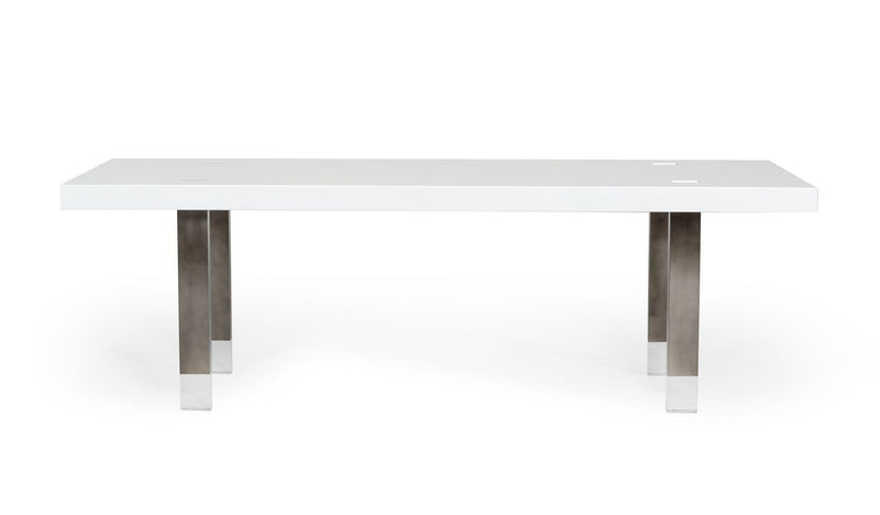Modrest Lenny- Modern White High Gloss & Stainless Steel Gun Metal Dining Table