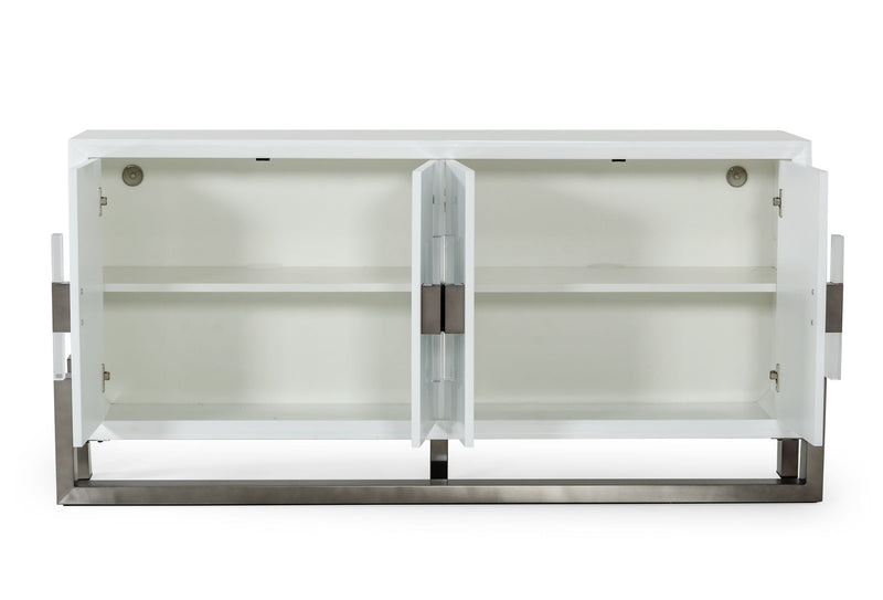 Modrest Lenny - Modern White High Gloss & Stainless Steel Gun Metal Buffet