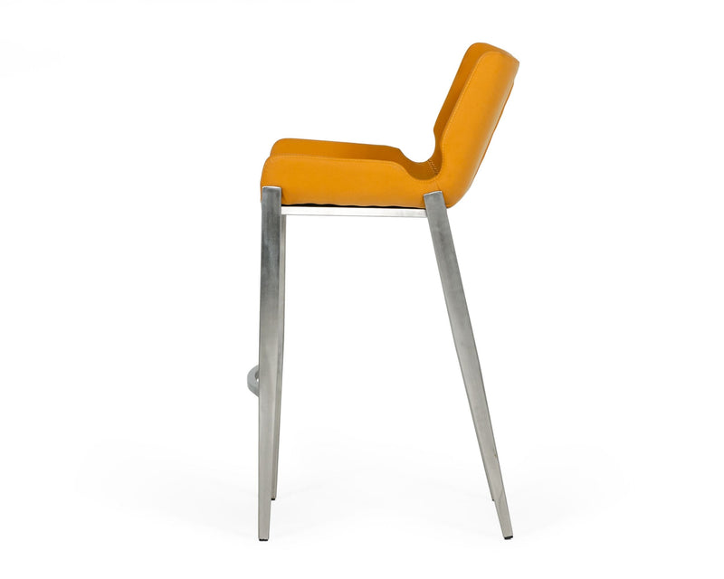 Modrest Dave - Modern Orange Leatherette Bar Stool (Set of 2)