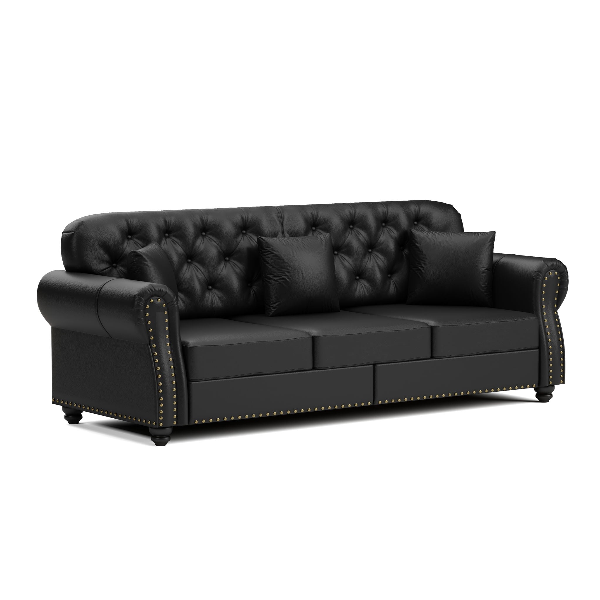 Upholstered Sofa With Nailhead Trim, Rolled Armrests With Ottoman