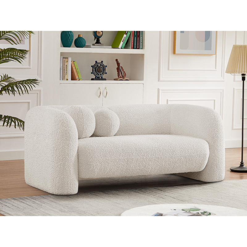 Meridian Emory Cream Boucle Fabric Loveseat IMAGE 2