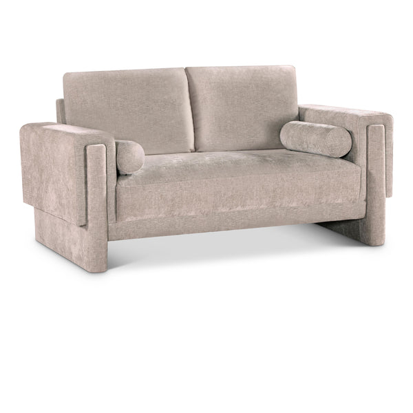 Meridian Madeline Beige Chenille Fabric Loveseat IMAGE 1