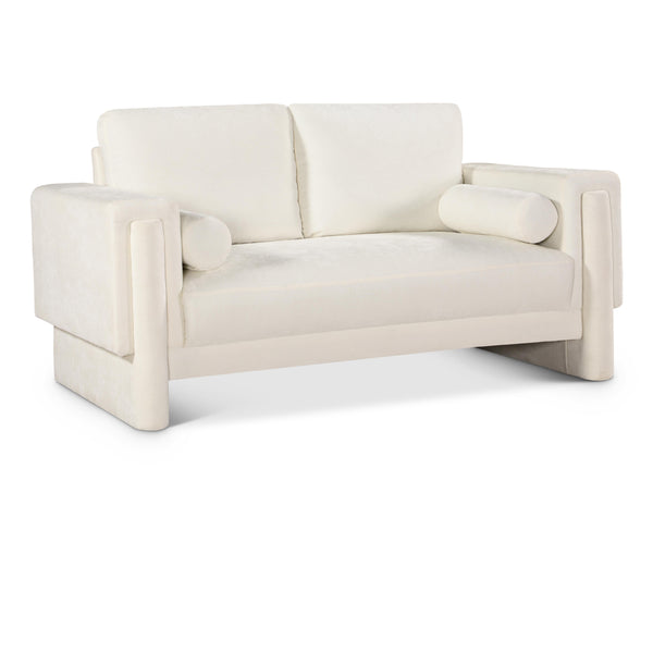 Meridian Madeline Cream Chenille Fabric Loveseat IMAGE 1