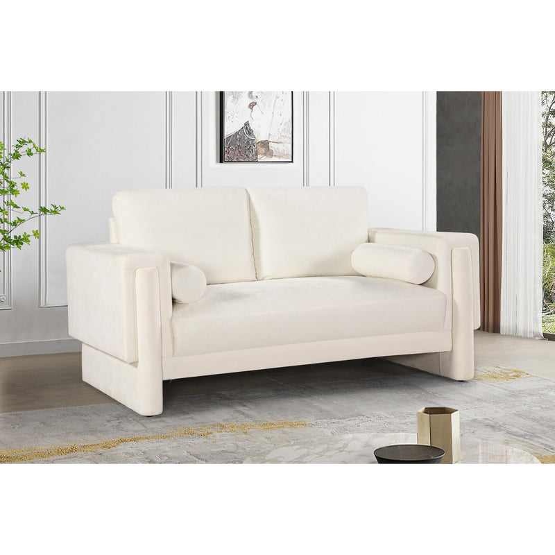 Meridian Madeline Cream Chenille Fabric Loveseat IMAGE 2