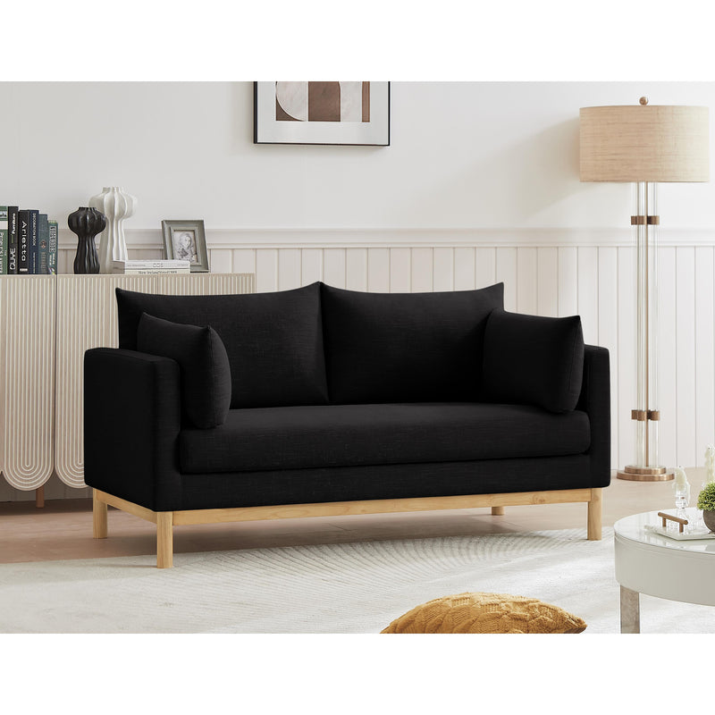 Meridian Langham Black Linen Textured Fabric Loveseat IMAGE 2