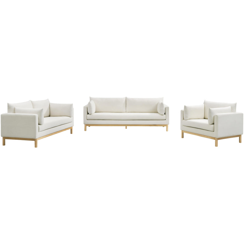 Meridian Langham Cream Linen Textured Fabric Loveseat IMAGE 14