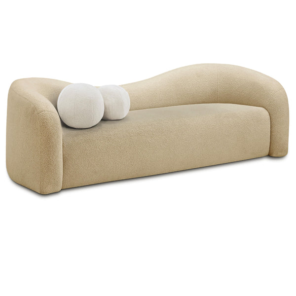 Meridian Kali Beige Faux Shearling Teddy Fabric Sofa IMAGE 1