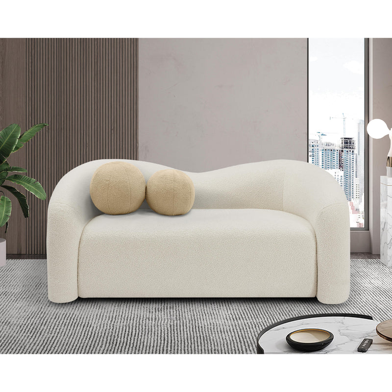 Meridian Kali Cream Faux Shearling Teddy Fabric Loveseat IMAGE 2