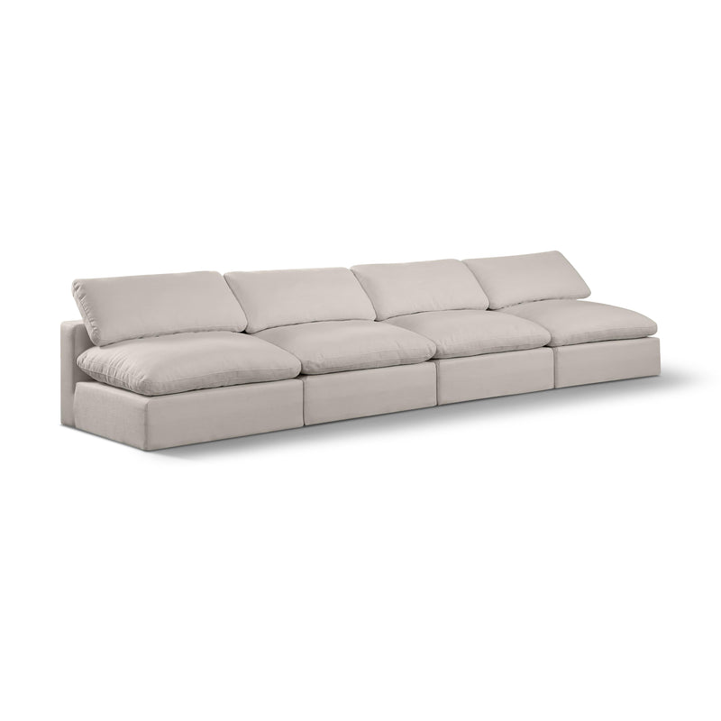 Meridian Comfy Beige Linen Textured Fabric Modular Sofa IMAGE 1