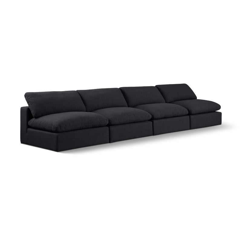 Meridian Comfy Black Linen Textured Fabric Modular Sofa IMAGE 1