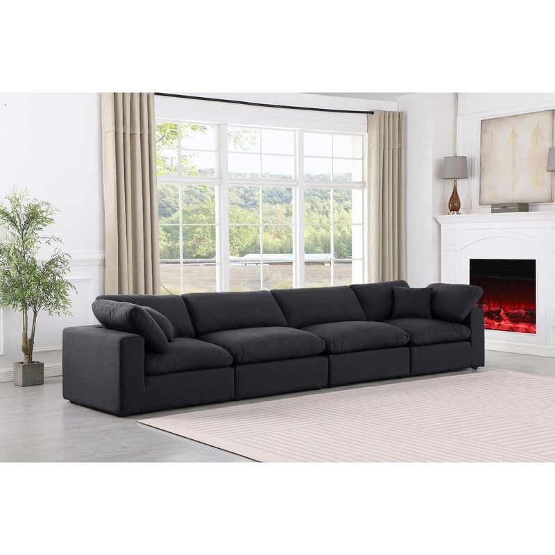 Meridian Comfy Black Linen Textured Fabric Modular Sofa IMAGE 2