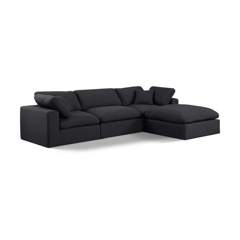 Meridian Comfy Black Linen Textured Fabric Modular Sectional IMAGE 1