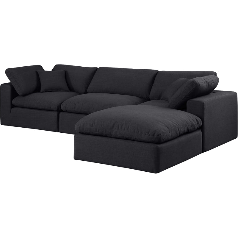 Meridian Comfy Black Linen Textured Fabric Modular Sectional IMAGE 2