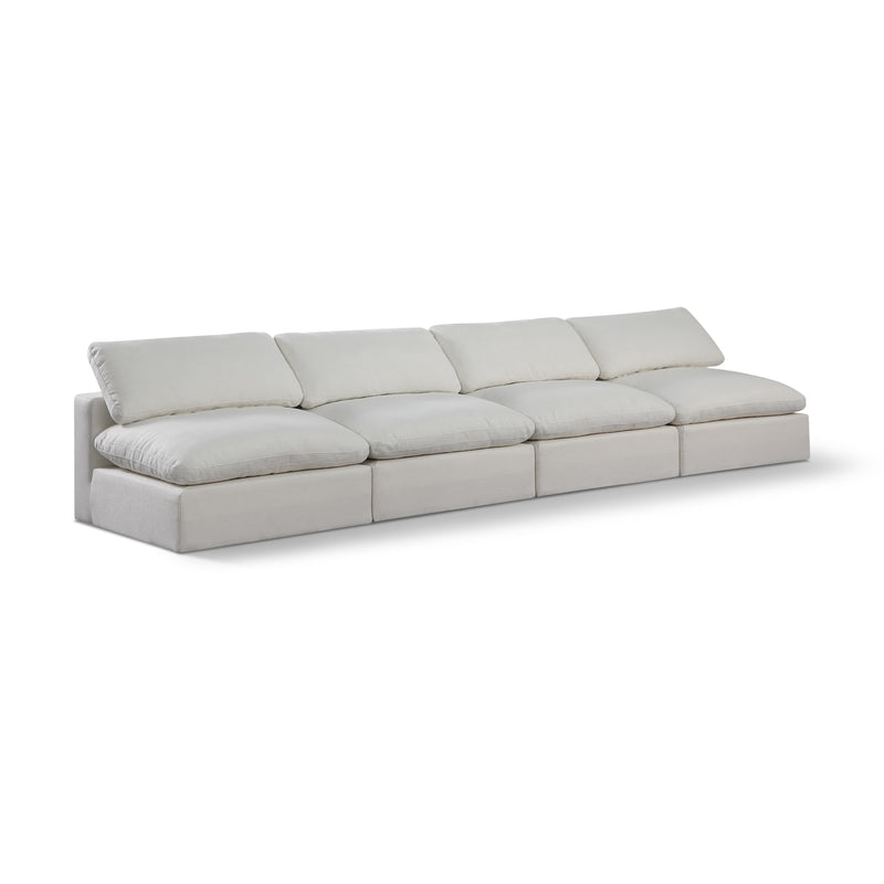 Meridian Comfy Cream Linen Textured Fabric Modular Sofa IMAGE 1