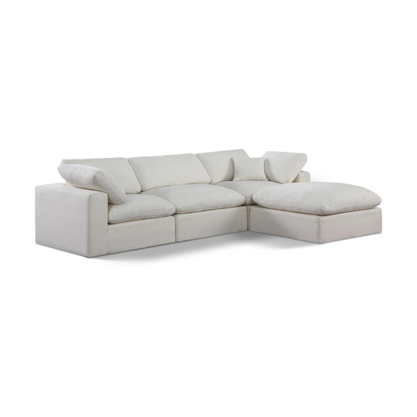 Meridian Comfy Cream Linen Textured Fabric Modular Sectional IMAGE 1