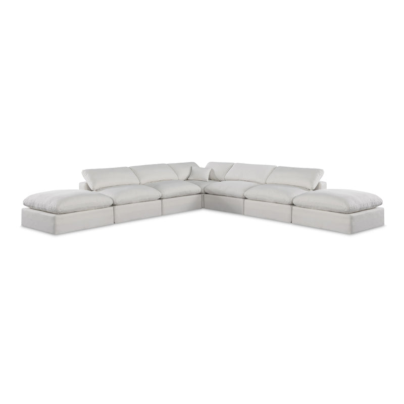 Meridian Comfy Cream Linen Textured Fabric Modular Sectional IMAGE 1