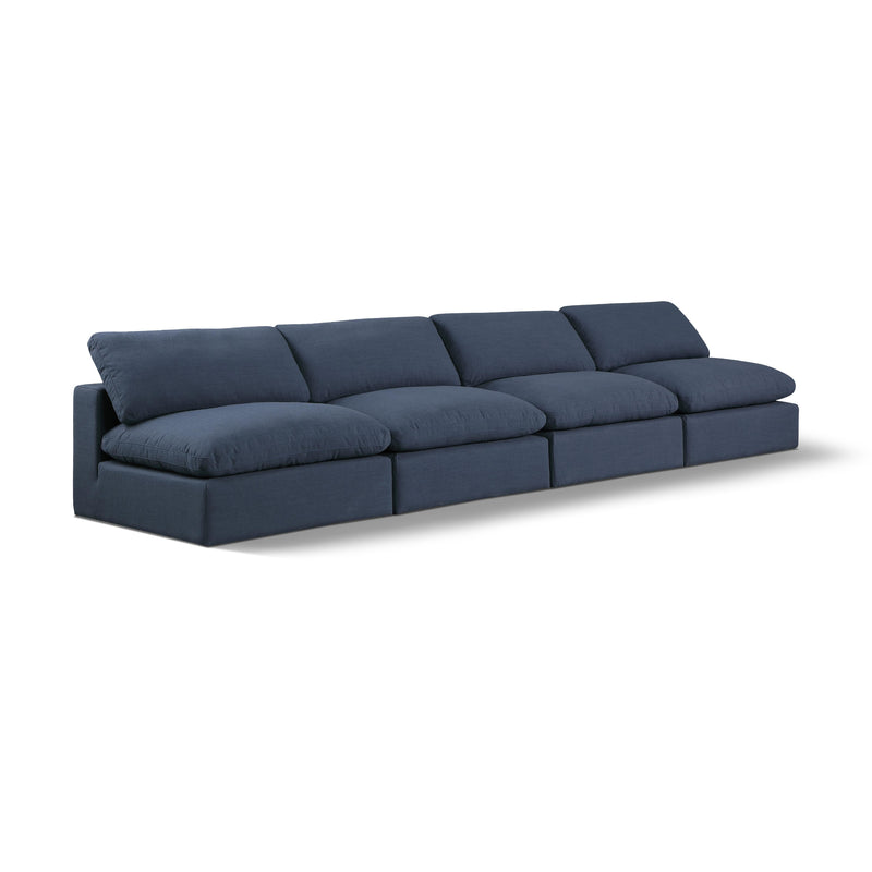 Meridian Comfy Navy Linen Textured Fabric Modular Sofa IMAGE 1