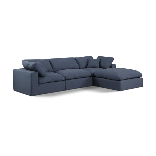 Meridian Comfy Navy Linen Textured Fabric Modular Sectional IMAGE 1