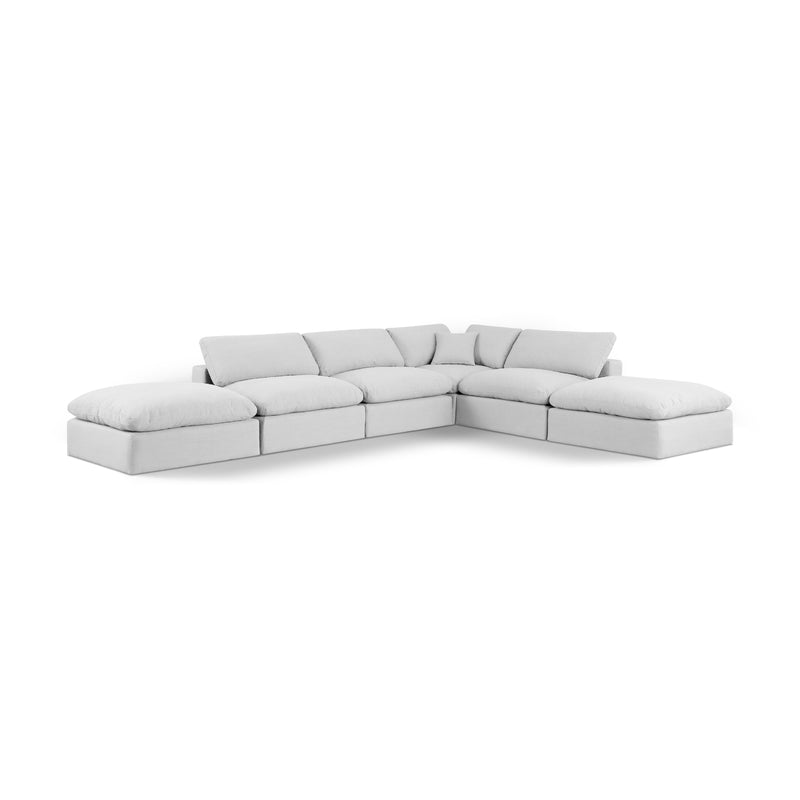 Meridian Comfy White Linen Textured Fabric Modular Sectional IMAGE 1