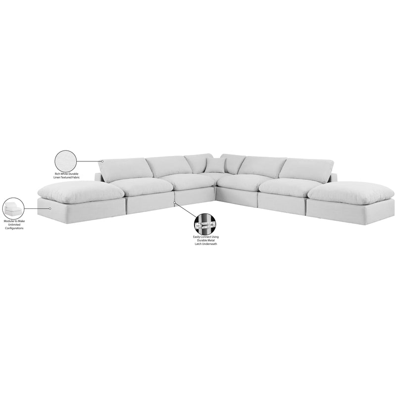 Meridian Comfy White Linen Textured Fabric Modular Sectional IMAGE 11