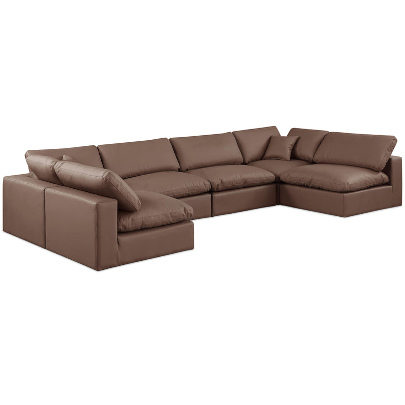 Meridian Comfy Brown Vegan Leather Modular Sectional IMAGE 1