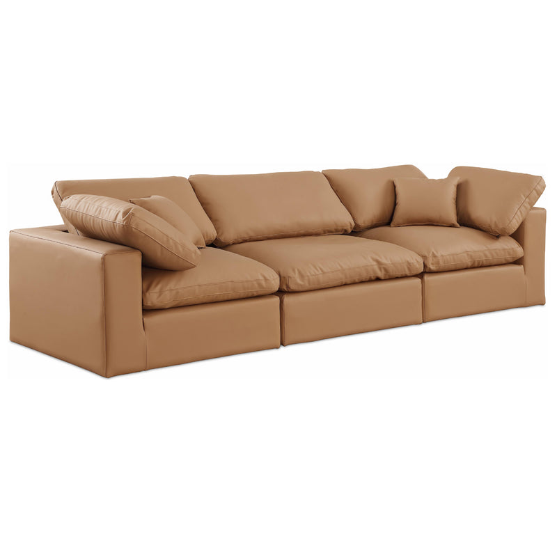 Meridian Comfy Cognac Vegan Leather Modular Sofa IMAGE 1