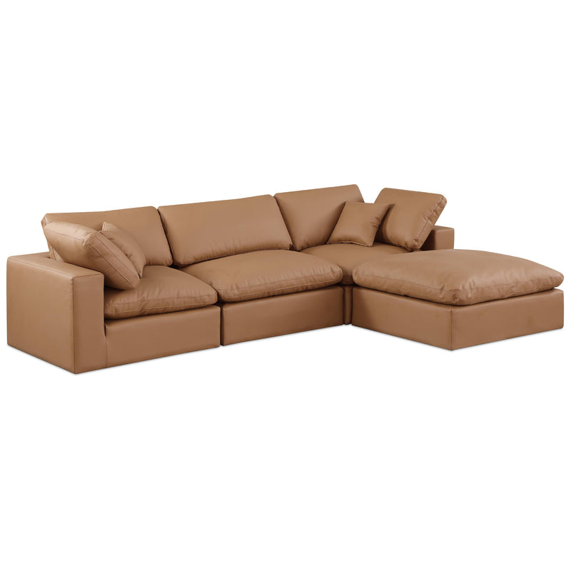 Meridian Comfy Cognac Vegan Leather Modular Sectional IMAGE 1