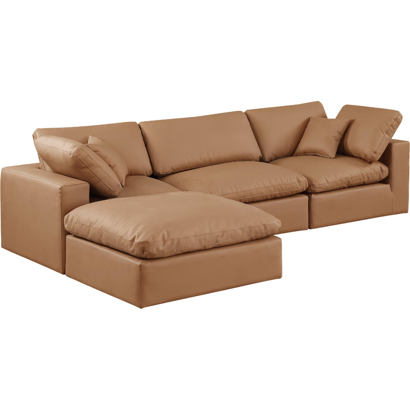 Meridian Comfy Cognac Vegan Leather Modular Sectional IMAGE 2