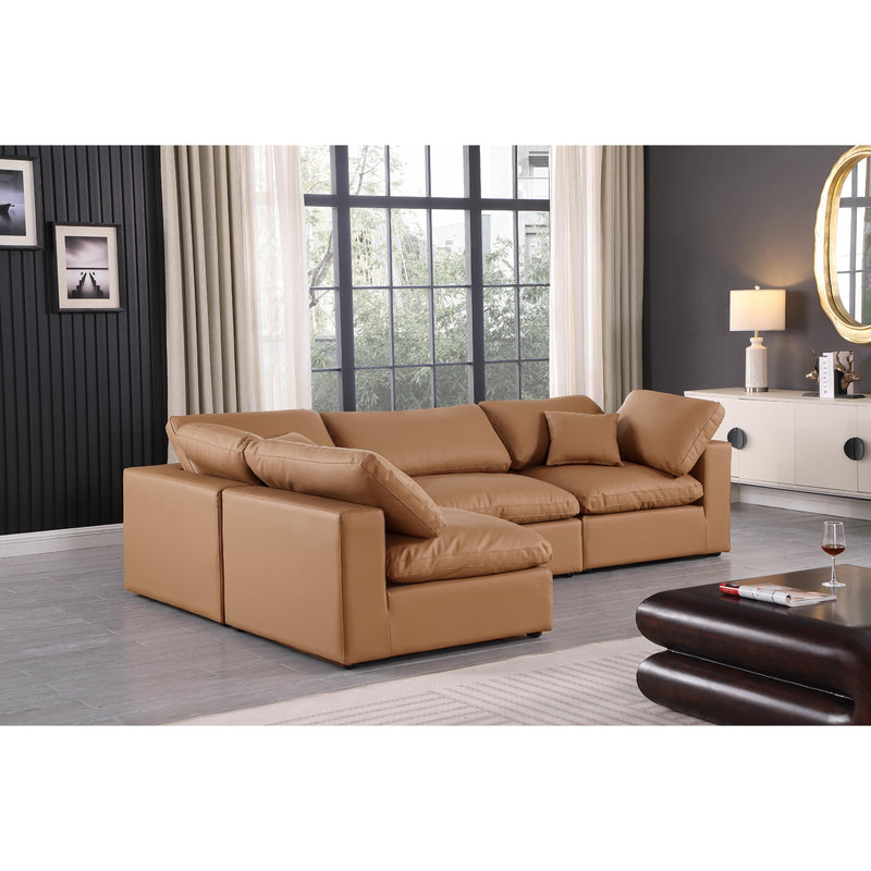 Meridian Comfy Cognac Vegan Leather Modular Sectional IMAGE 4