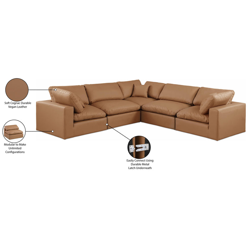 Meridian Comfy Cognac Vegan Leather Modular Sectional IMAGE 11