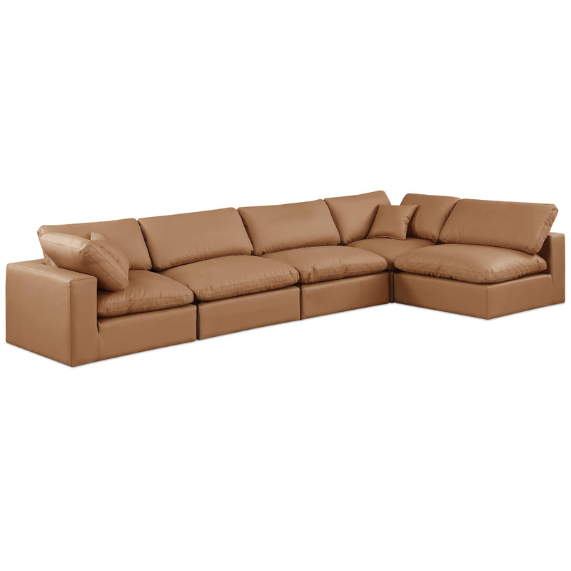 Meridian Comfy Cognac Vegan Leather Modular Sectional IMAGE 1
