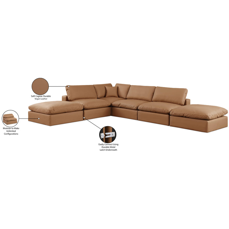 Meridian Comfy Cognac Vegan Leather Modular Sectional IMAGE 11