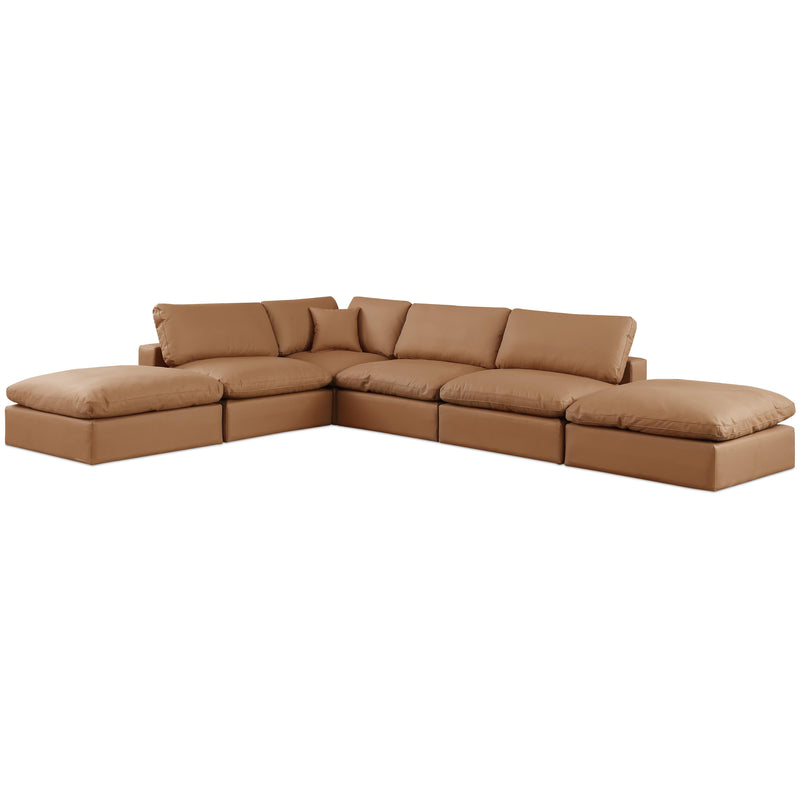 Meridian Comfy Cognac Vegan Leather Modular Sectional IMAGE 1