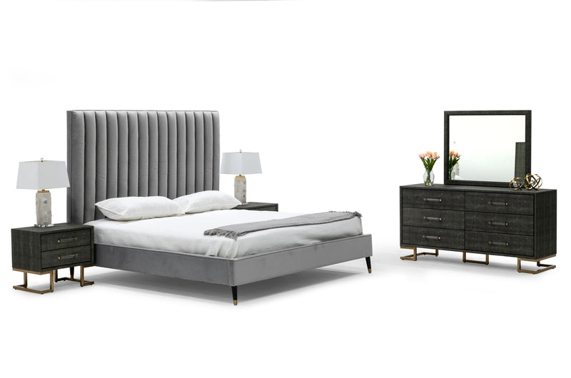 Modrest Hemlock - Modern Grey Velvet Bed