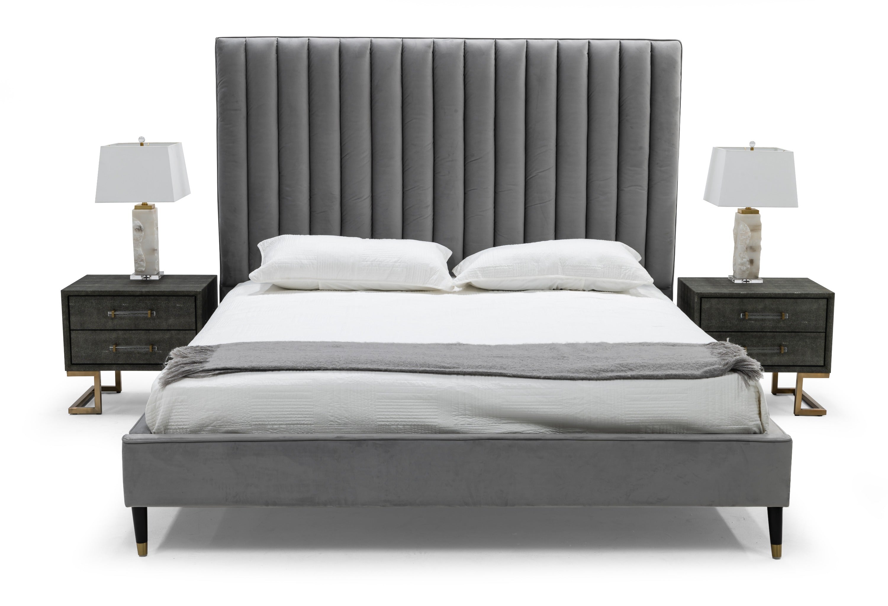 Modrest Hemlock - Modern Grey Velvet Bed
