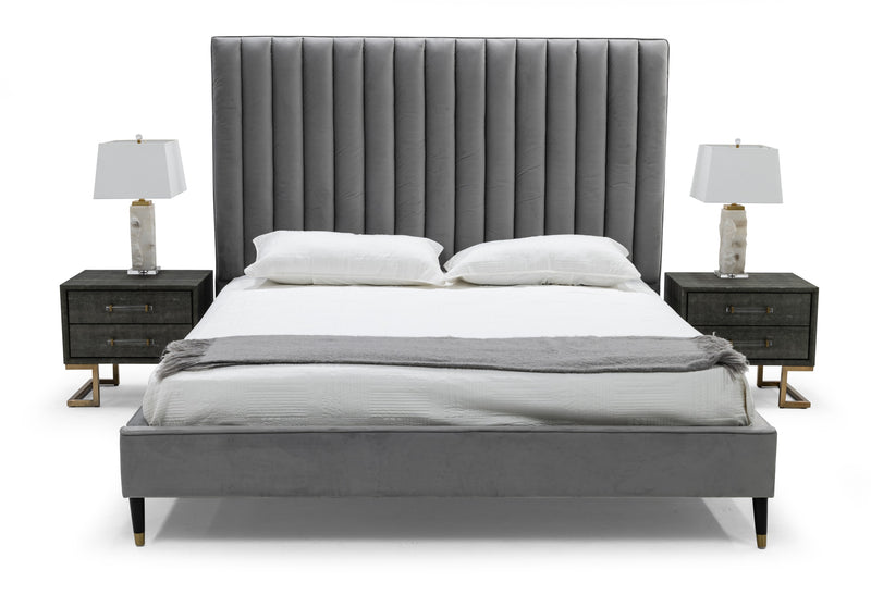 Modrest Hemlock - Modern Grey Velvet Bed