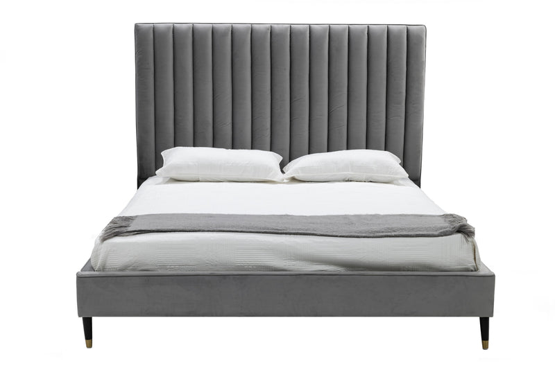 Modrest Hemlock - Modern Grey Velvet Bed