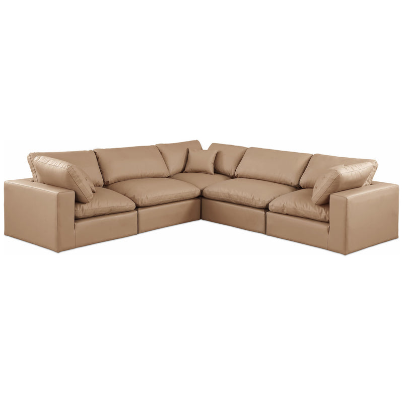 Meridian Comfy Tan Vegan Leather Modular Sectional IMAGE 1